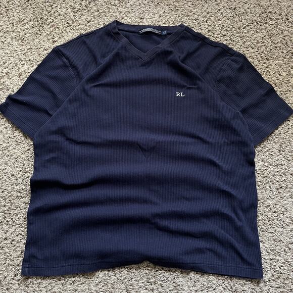 Vintage Ralph Lauren “RL” initials Mens XL Blue Lambswool V-Neck Short sleeve - Picture 1 of 6